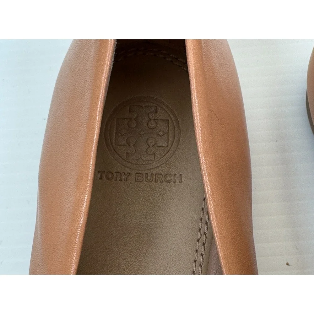 Tory Burch Claire‎ Travel Ballet Flats Women 11M NWOB Leather Dip-Dye Logo Tan